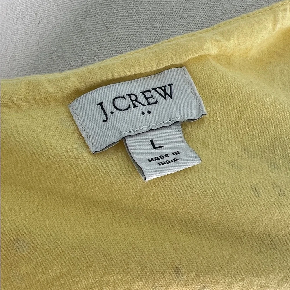 J. CREW yellow puff short sleeve eyelet button up cotton lined V-neck blouse L - Picture 5 of 10